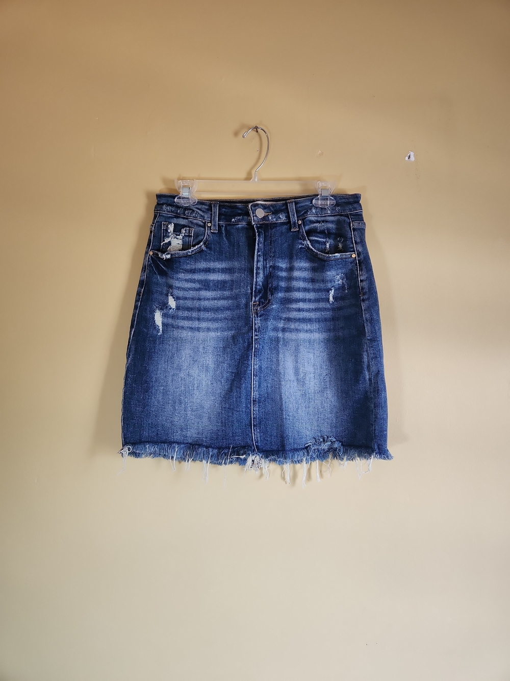 Frayed Hem Dark Blue Denim Mini Skirt